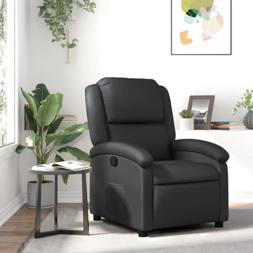 Homgoday Schwarzer Schaukelstuhl aus echtem Leder, Stühle für den Außenbereich, Möbel für den Garten, Möbel für den Außenbereich, Terrasse, Modell 371789