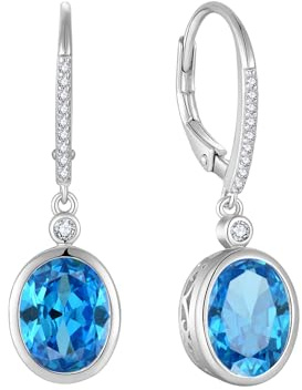 FJ Ovale Hängend Ohrringe Damen 925 Sterling Silber Geburtsstein Ohrringe Schmuck Geschenke für Frauen