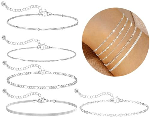 QOMJUFA Armband Damen Silber 925, Verstellbares Stapelbares Set, Kettenarmband für Mädchen