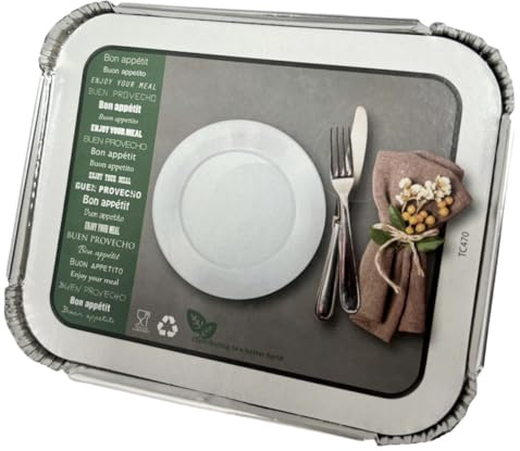 IMTINA, Bandejas de Aluminio Rectangulares con Tapa 470cc, Envases Desechables para Alimentos, Apto para Horno y Congelador, Ideal para Takeaway, Catering y Hostelería, 100 Unidades