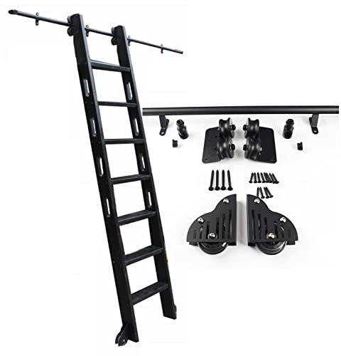 Rolling Library Ladder Sliding Ladder Rail Track Hardware Kit Heavy Duty Slide Rails | Rolling Ladders, for Bookshelf Warehouse Bar Closet Set Roller (No Ladder)