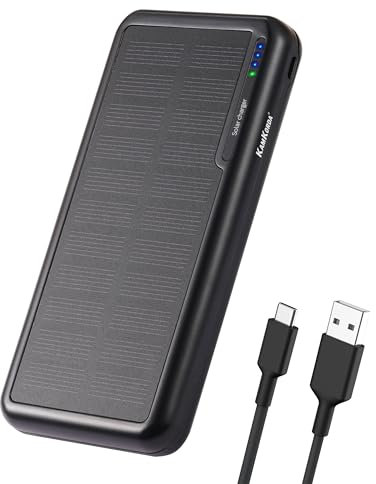 KamKorda Portable Solar Power Bank with Type-C USB, 26800mAh Battery Pack, Black