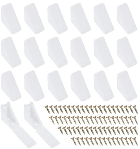 PATIKIL Plastic Corner Braces 40x40x56mm, 20 Pack L-Shape Bracket Right Angle Board Holder Shelf Support with Cover Screws for Drawer Wood Shelves Cabinet Frame, White