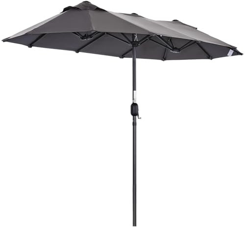 Angel Living Parasol Double avec Manivelle, Avec Traitement Hydrofuge et Protection UV 50+, pour Jardin Balcon Terrasse Extérieur Piscine Plage Sans Socle (Gris, 2.97 x 1.53M)