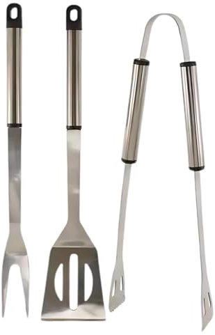Garden Mile 3pc BBQ Utensil Set Heavy Duty Barbecue Tools Grilling Utensils Kit Spatula, Tongs And Fork BBQ Tools Stainless Steel Utensil Set BBQ Accessories For BBQ Cooking Outdoor Camping