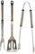 Garden Mile Lot de 3 ustensiles de barbecue robustes pour barbecue, spatule, pince et fourchette - En acier inoxydable - Accessoires de barbecue pour barbecue, cuisine, camping en plein air