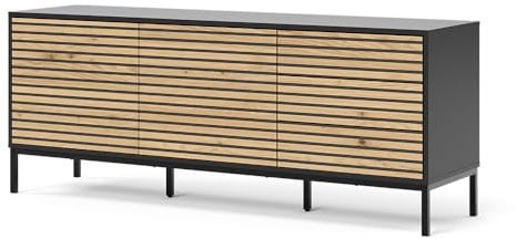 Vicco Kommode Eliza, Schwarz/Eiche, 150 x 60 cm mit 3 Schubladen