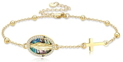 DAYLINLOVE Jungfrau Maria Armband 925er Sterling Silber Rosenkranz Perle Kreuz Abalone Muschel Armband Virgen De Guadalupe Christliche Katholische Religiöse Schmuckgeschenke für Damen Frauen Mädchen