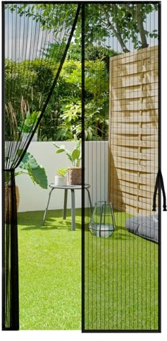 Cascovll Magnetic Screen Door (with Stay Open Buckles,80×200cm,Black) | Heavy Duty Self-Sealing,Powerful Magnets & Full Frame,Magic Tape No Gap
