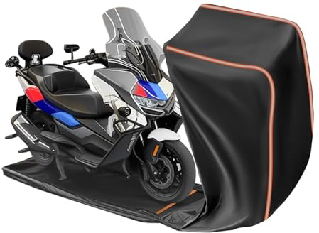 FJWDSC Full Enclosed Large Motorbike Cover Outdoor, Waterproof Windproof Anti-UV Heavy Duty Motorcycle Cover with Reflective Strips Fits Scooter Moped Street/Off Road/Scrambler 118 x 47 x 59