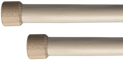 Kit barre à rideaux bois brut Ø 28 mm - 1,80 m avec 2 supports + 2 embouts bouchon - kit complet pour fixation murale