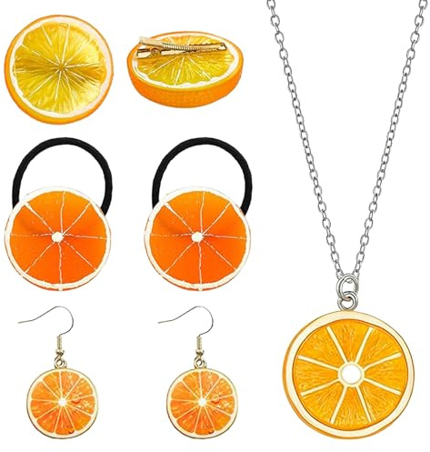 7 Stück Aperol Spritz Kostüm Accessoires Damen, Aperol Kostüm Damen Set | Orange Ohrringe,Halskette,Haarspange, Haargummi,70er 80er Jahre Accessoires,für Frau Karneval Orange Partys