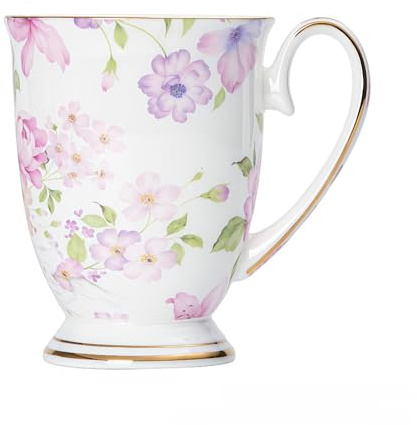 ROSSRORE Fine Bone China Teacup 300ml British Vintage Floral Tea Cup with Gold Rim, Strengthened Bone China Wedding Carriage Theme, Luxury Gift Boxed Afternoon Tea Set for Women Her Early Summer Pink