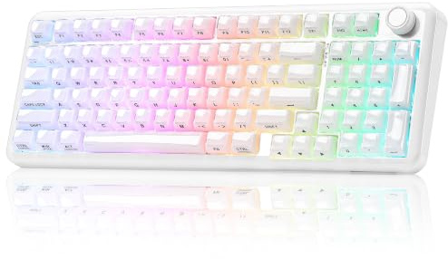 YUNZII X98 QMK/Via Teclado Mecánico Inalámbrico (Blanco Lechoso, Nieve) | 96% con Perilla, Triple Modo Bluetooth 5.0/USB-C/2.4GHz, Switches Pre-lubricados, Gasket, para Juegos Win/Mac