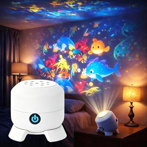 WANWEN Proiettore di Luce LED Rotante Dinamico per Bambini, Motivi Dinamici Fiocchi di Neve/Oceano, Notturna Ricaricabile USB, Dimmerabile, per Camera da Letto, Calma e Relax (Oceano)