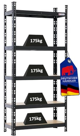 PROREGAL Schwerlastregal Hermes schwarz 30 cm tief, 150x70x30 cm, 4 MDF-Platten-Ebenen 4mm, Fachlast 175kg, Metallregal klein Lagerregal Steckregal Regal