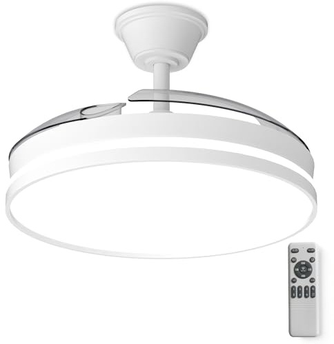Kemoribe Ventilatore da Soffitto con Illuminazione 106 cm, Ventilatore da Soffitto Luce a LED e Telecomando 6 Velocità, Illuminazione LED Dimmerabile, motore DC silenzioso Bianco