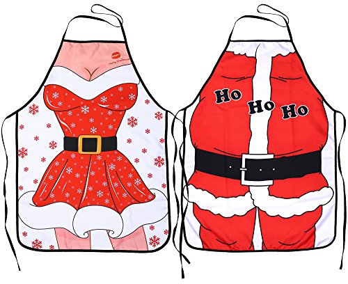 Konsait Cocina delantales de Navidad (2 Piezas), Santa Anime chef delantales esposa y marido divertido de Navidad delantal para hombres mujeres babero BBQ Hornear fiesta de Navidad