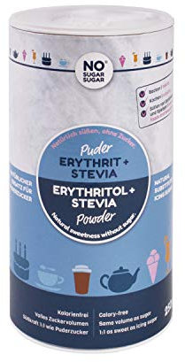 NO SUGAR SUGAR Erythrit+Stevia Puder 250g, vegan, 100% zucker- & kalorienfreier Zuckerersatz, zahnfreundliche 1:1 Süße gegenüber Zucker, gesunde Alternative ohne Eigengeschmack zum Backen und Süßen