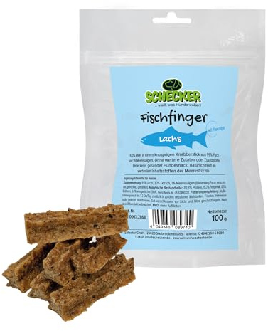 Schecker Hundesnack - Fischfinger Lachs - 100g - Dörrfisch aus 99% Fisch und 1% Meeresalgen
