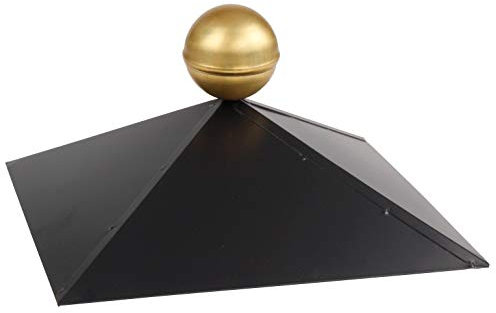 SunnyDeals Pavillon-Haube | Pavillondach 4-eckig | schwarz glänzende Pulverbeschichtung | Messingkugel | edle Optik | Firsthaube | Kantenlänge 34,5 cm