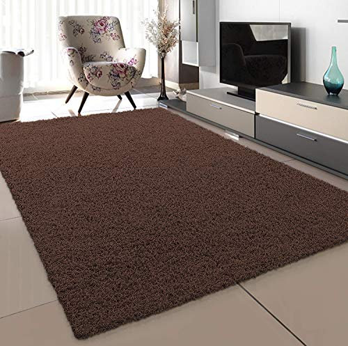 SANAT Teppich Wohnzimmer - Dunkelbraun Hochflor Langflor Teppiche Modern, Größe: 120x170 cm