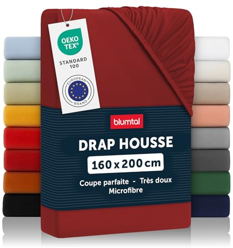 Blumtal® Spannbettlaken 160x200x30cm aus Microfaser - Oekotex zertifiziertes Bettlaken Spannbettlaken in Aurora Red - Rot