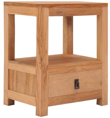 vidaXL Teak Massiv Nachttisch mit 1 Schublade 1 Regal Nachtschrank Nachtkonsole Nachtkommode Schlafzimmer Schrank Kommode 40x30x50cm
