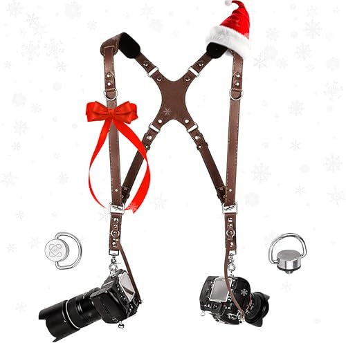 Coiro Camera Accessories Slim Dual Harness Two Cameras - Shoulder Leather Strap - Multi Gear Double Camera Accessories DSLR/SLR Proin Style Strap (Brown)