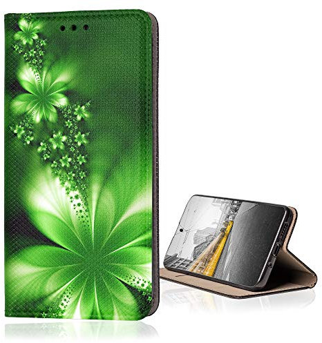 KX-Mobile Hülle für Samsung Galaxy J5 2016 Handyhülle Smart Magnet mit Motiv 1022 Blüte in grün Abstract