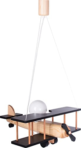 HELLUX Kinderzimmer Lampe Decke aus Holz | Deckenleuchten für Kinder | Kinderlampe Decke 75x42x45cm für Babyzimmer | Flugzeug Lampe E27 ohne Leuchtmittel (Schwarz/Naturholz)