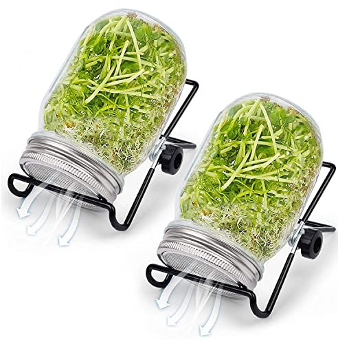 Kit de germinador de Semillas Frascos de germinación con Tapas de colador de Acero Inoxidable, Soportes, Conjunto de germinador para Cultivar microgreens Brotes Alfalfa Brócoli Ensalada de Frijoles