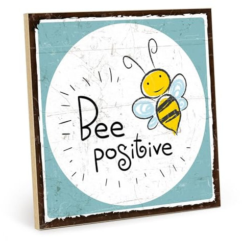 TypeStoff Holzschild mit Spruch – positiv – im Vintage-Look mit Zitat als Geschenk und Dekoration zum Thema Freude und Hygge - HS-00994