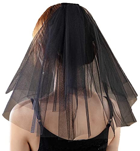 SINLOV Hochzeitsschleier 2-stufiger Schleier Damen Hochzeitsschleier Brautschleier Tüllschleier Schulterlänge kurzer Schleier mit Clip Haarschmuck für Bräute (Schwarz), Schwarz , Einheitsgröße
