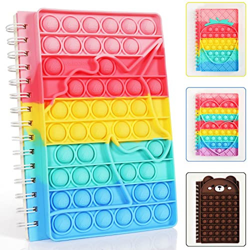 ZHIHUI Pop It Notebook, Fidget Toy Spielzeug Silikon Push Bubbles Notebook Sensory Squeeze, A5 Spirale Notizblock, Portable Pop Fidget Toy It Notizheft Relieve Stress für Schule Office