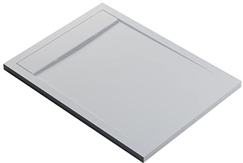 BERNSTEIN Duschtasse 90x120 cm Weiß matt Flache Bauhöhe, Duschwanne aus Mineralguss, Rechteckiges Duschbecken mit Gefälle, Mineralguss-Duschwanne