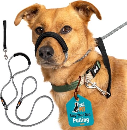 Total Pet Figure of 8 Dog Lead - Anti Pull Stop Dogs Pulling - Rope Slip Leads with Padded Nose Support (Small/Medium)