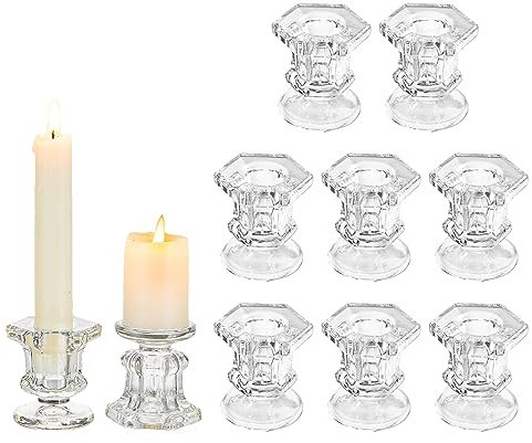 Kerzenständer Stabkerzen Kerzenhalter Glas Stabkerzenhalter, Glasseam 10er Kerzenständer Weihnachten Kleine Stabkerzen Halter Klein Transparent Candle Holder Set für Stabkerze Hochzeit Tischdeko