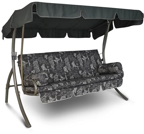 Angerer Freizeitmöbel GmbH Hollywoodschaukel Trend - Gartenschaukel Made in Germany - Schaukel zum Sitzen, Liegen und Entspannen - inklusive Bett-Funktion - einfache Montage (Grau Schmetterling)