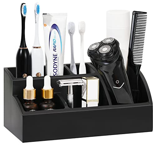 Luxspire Zahnbürstenhalter, 5 Fächer Elektro Zahnbürsten Halter Organizer Familie Zahnputz Halterung Große Kapazität Zahnputzhalter Make Up Organizer für Familien Zahnpasta Shaver Herren, Mattschwarz