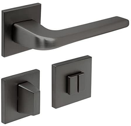 FELGNER Ensemble de poignées Cortina pour salle de bain et WC avec signalisation ouvert et fermé | Garniture de haute qualité, poignée de porte, avec rosace et bouton rotatif | Anthracite