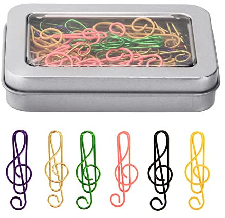 60 Stück Musik-Büroklammern Farbig Musiknoten Clips Metall Papierklammern Mini Lesezeichen Klammer für Dokumente Organisieren, Sammelalben, Notizbuch (6 Farben)
