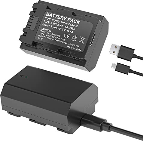 NP-FZ100 Battery for Sony A7III A7IV 7RIII A7R3 A7CR A7CII A7RIV A7C A7SIII, Alpha A9 A9R A9S 9 9S 9R A6600 Camera, 2 Pack