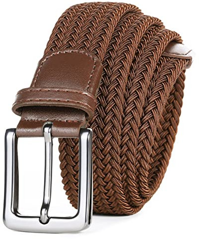 LOVMEAD Elastischer Gürtel Stretchgürtel Geflochten Herren Damen Wert Stück, Golf Stoffgürtel Flechtgürtel Dehnbarer (1 Stück -Braun, 115cm/38’’-42’’ für Taillengröße)