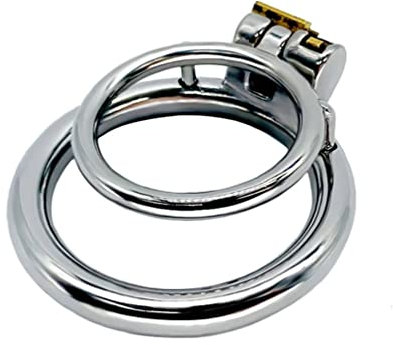 Double Penis Ring Lock Chastity Cage Stainless Steel Bondage Device Restraint Cage For Male (40mm, Round Ring)