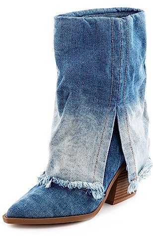 Toocool Stivali Donna Jeans Denim Texani Western sfrangiati Spacco X8322 [37,Blu]
