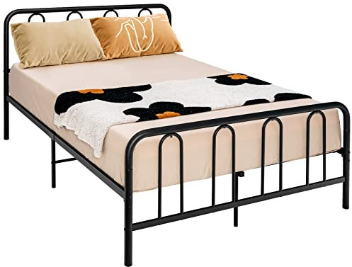 GIANTEX 140x200 cm Ferro Struttura Letto Matrimoniale Robusta, Facile da Montare, Strutture Letto Singolo per Adulti Ragazzi in Ferro Battuto, Nero