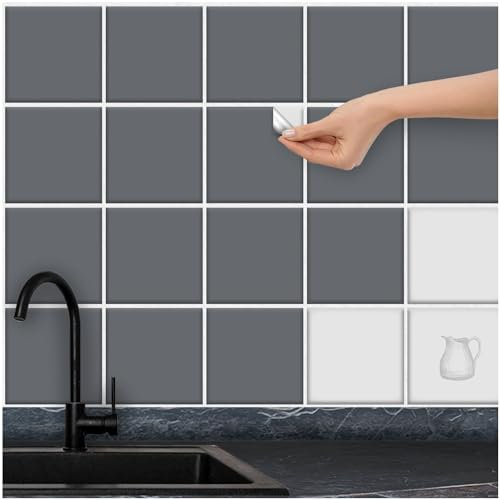 FoLIESEN - Fliesenaufkleber 14,5x14,5 cm | selbstklebende Fliesen-Folie für Bad & Küche | entfernbare Klebe-Folie für Wandfliesen Küchenrückwand & Bordüren | 50 Klebefliesen, .:Betongrau matt