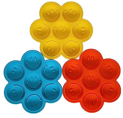 Rentoudu haya Silikonform mit Smiley-Gesicht, für Kuchen, Schokolade, Eis, Kerzen, Fondant, Seife, Dekoration, Werkzeug, Basteln, Kuchenformen, 3 Stück