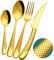 Xideman® Juego de cubiertos martillados Oro modernos de 24 piezas con cuchillo dentado 2 en 1 ultra afilado, set de cubiertos acero inoxidable 18/10, cuberterias completas dorados 6 personas